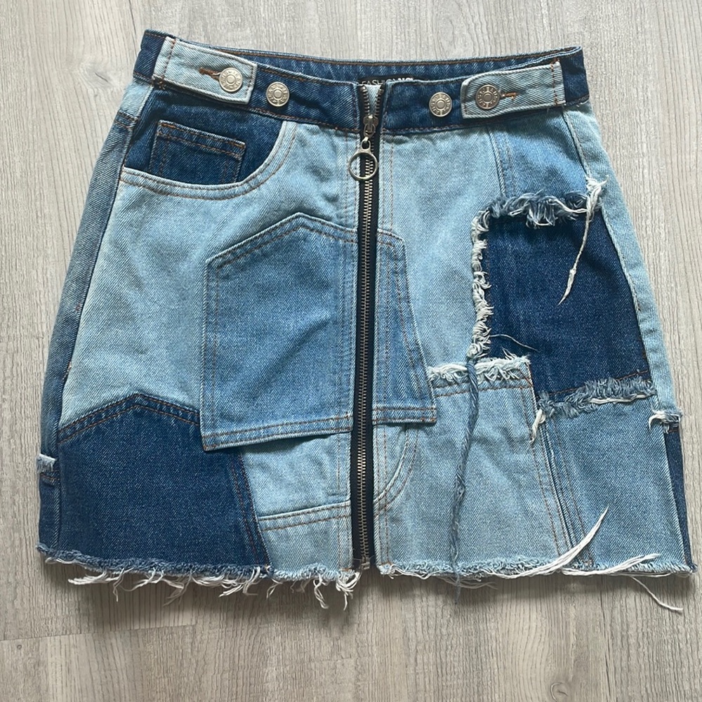 Multi color denim zip up skirt